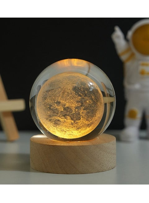 3D Moon Crystal Ball Night Light for Kids Glass Ball Night Lamp with Wood Base Fantasy Decor Crsytal Ball Gifts LED Galaxy Planet NightLights Brithday Gifts for Boys Girls (Moon)