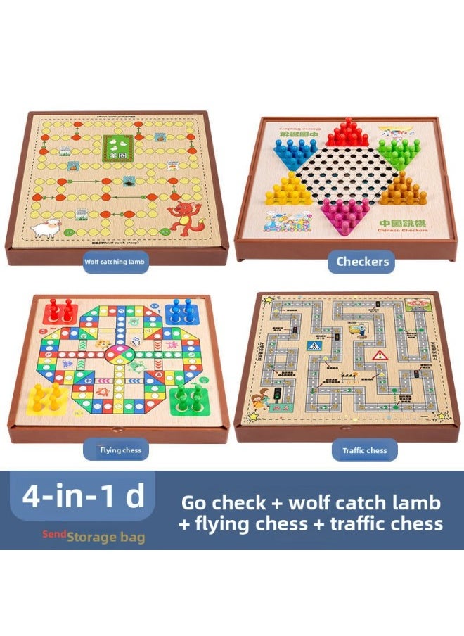 null - Multi-functional One Chessboard Flying Chess Checkers Backgammon Go Card Beasts Chess Children's Toys Foreign Trade-Color:Four-in-one [large Size] Checkers + Flight + Transportation + Wolf Sheep - Image 1
