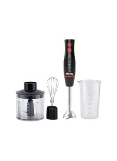 Mienta The Mienta 450W 5-in-1 Hand Blender Set includes a vegetable and meat chopper, a measuring cup, a stainless steel hand blender, and an egg beater. The stainless steel shaft, whisk, beater, grating and slicing disc, dough knife, and mincing knife expand the possibilities, allowing you to easily explore new recipes and techniques. Available in black, white, and multi-color  - Image 1