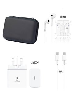 for Samsung Galaxy S24 S25 Series Set with Storage Bag, Including 45W PD Adapter, USB Type-C to Type-C Cable 2M, One Type-C Ear Buds Gift, Suitable for Samsung Galaxy S24 S25/ S24 S25 Plus/S24 S25 Ultra/S24FE White