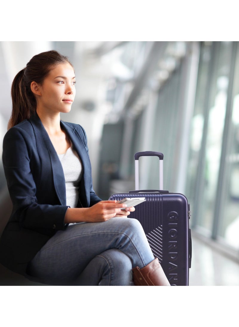 GIORDANO - GIORDANO Logo Series Carry-On Small Cabin Suitcase Navy Blue, ABS Hard Shell Lightweight Durable 4 Wheels Luggage Trolley Bag 20" With Secure 3 Digit Number Lock. - Image 1