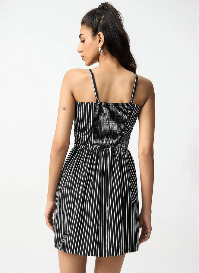 ذا سوليد ستور The Souled Store Women's Regular Fit Striped Black Dress