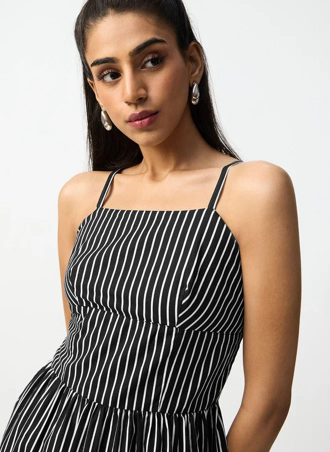 The Souled Store  The Souled Store Women's Regular Fit Striped Black Dress for Women | Best Price UAE