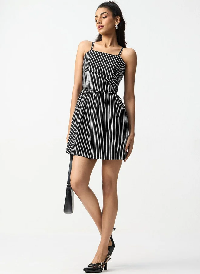The Souled Store  The Souled Store Women's Regular Fit Striped Black Dress for Women | Best Price UAE