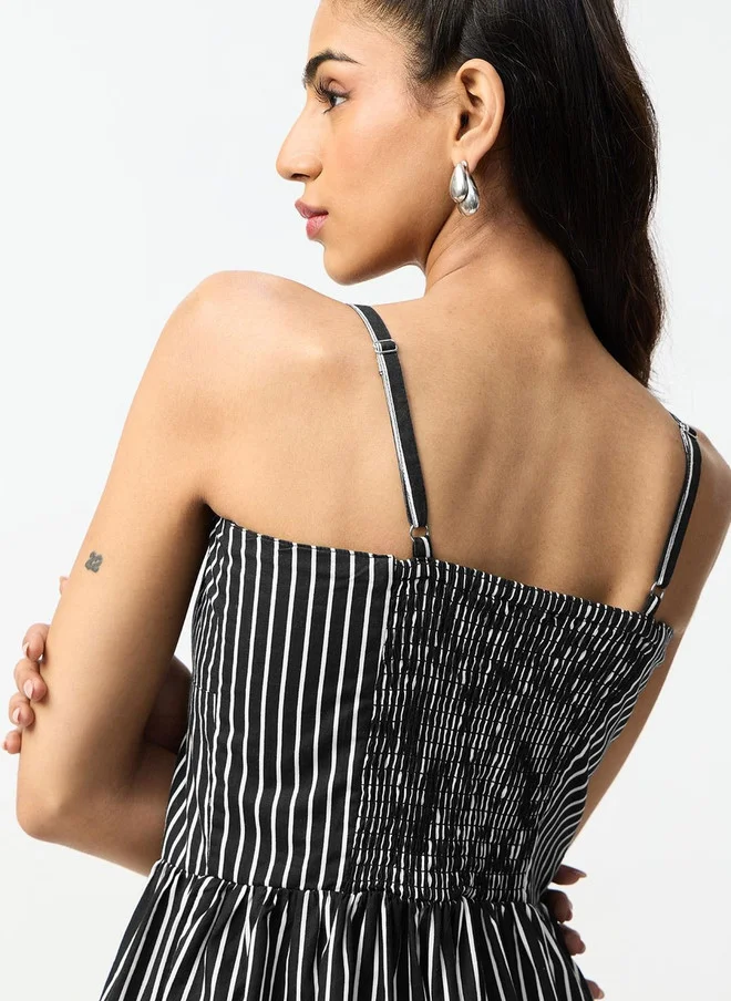 The Souled Store  The Souled Store Women's Regular Fit Striped Black Dress for Women | Best Price UAE