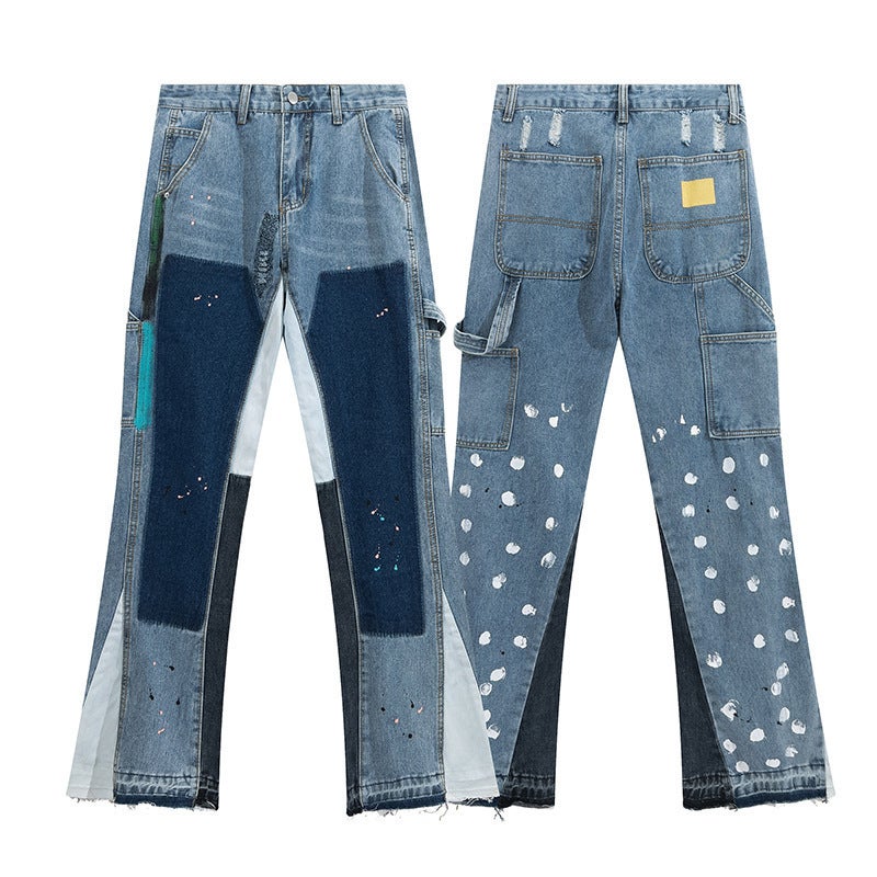 Gallery Department Splash Graffiti Casual Long Pants Camouflage Splicing Couple Jogger Sweatpants Trendy - Image 1