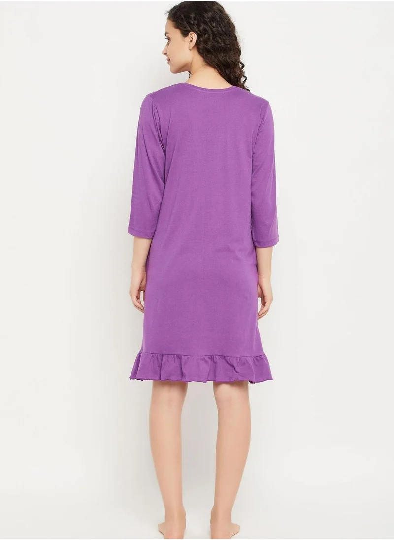 Clovia Graphic Ruffle Hem Nightdress