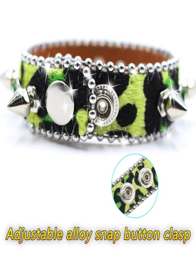 EVERBLTING Rhinestone spike Bracelet Y2k Punk rocker Goth Emo Studded Bracelet Cuff Bracelets for Women Leather spiked Bracelets for Men Green - Image 3