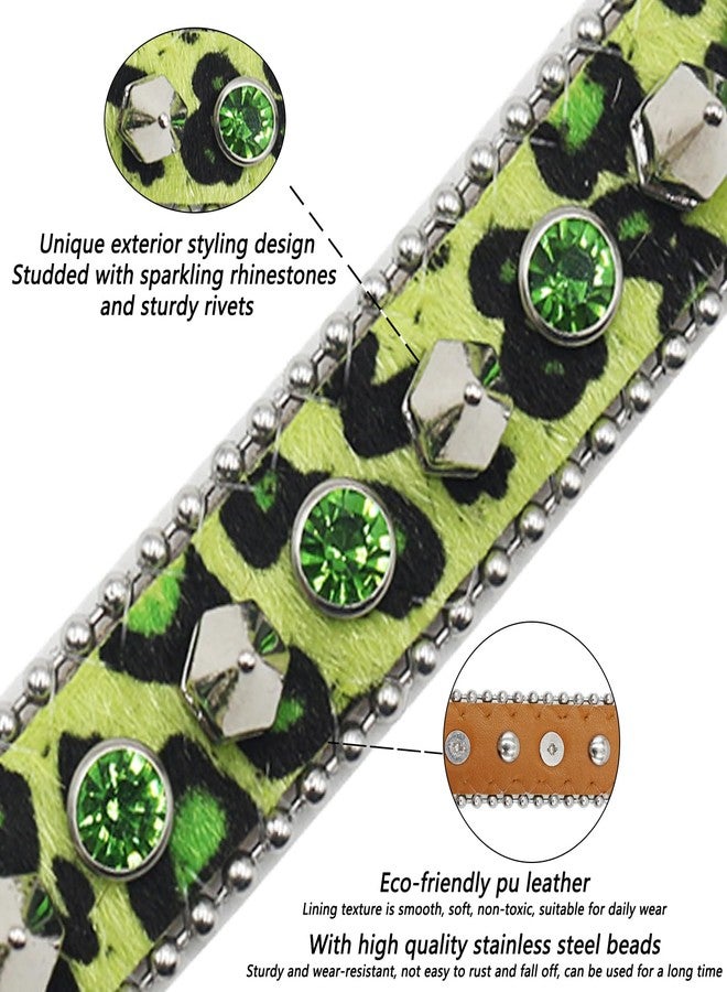 EVERBLTING Rhinestone spike Bracelet Y2k Punk rocker Goth Emo Studded Bracelet Cuff Bracelets for Women Leather spiked Bracelets for Men Green - Image 4