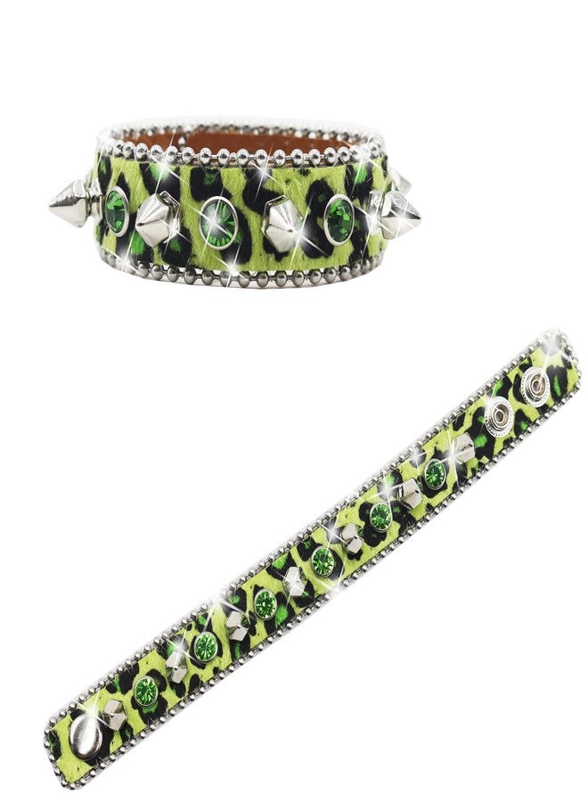 EVERBLTING Rhinestone spike Bracelet Y2k Punk rocker Goth Emo Studded Bracelet Cuff Bracelets for Women Leather spiked Bracelets for Men Green - Image 2