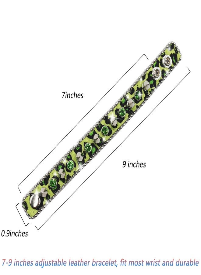 EVERBLTING Rhinestone spike Bracelet Y2k Punk rocker Goth Emo Studded Bracelet Cuff Bracelets for Women Leather spiked Bracelets for Men Green - Image 5