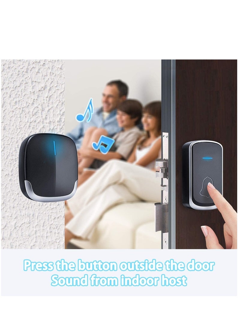 Waterproof Outdoor Wireless Doorbell with 300m Range 58 Melodies 4 Volume Levels LED Flash and Plug-In Receiver Black