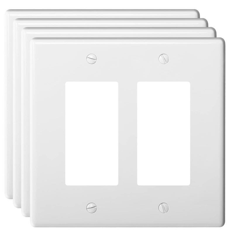 2Gang Decorator Wall Plates Switch Outlet Plate Cover for Light Switches Smart Switch Dimmers GFCI Receptacle USB Outlet Standard Size 2Gang 448 x 457 StandardSize 4PackWhite