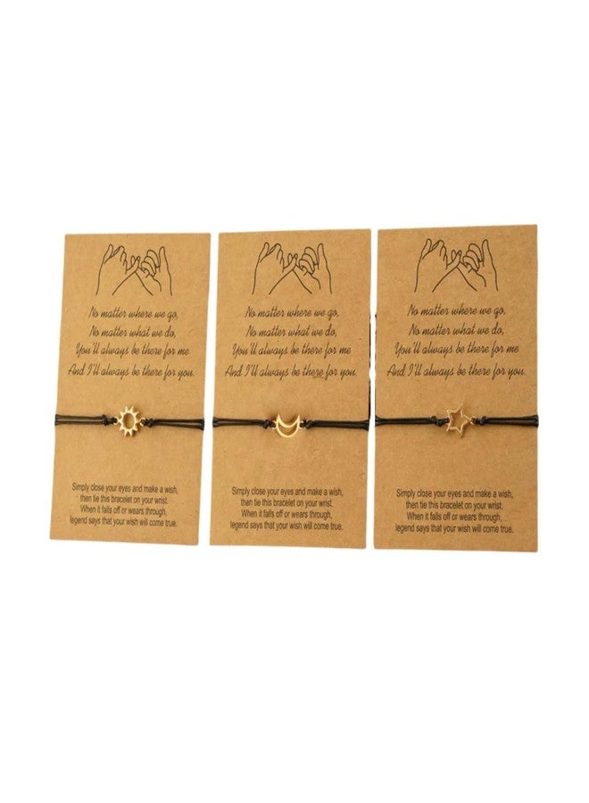 DATOA 3 Pcs Set Sun Moon Star Pinky Promise Bracelets BFF Christmas Birthday Gifts for Women Matching Adjustable Bracelet for Sisters - Gold - Image 1