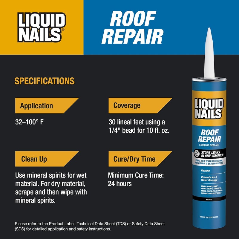 Liquid Nails Roof Repair 10.3 oz. Black Exterior Waterproofing Roof Adhesive, 12 Pack - Image 4