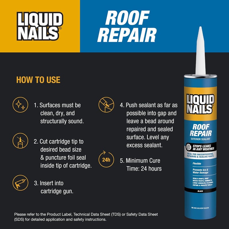 Liquid Nails Roof Repair 10.3 oz. Black Exterior Waterproofing Roof Adhesive, 12 Pack - Image 3