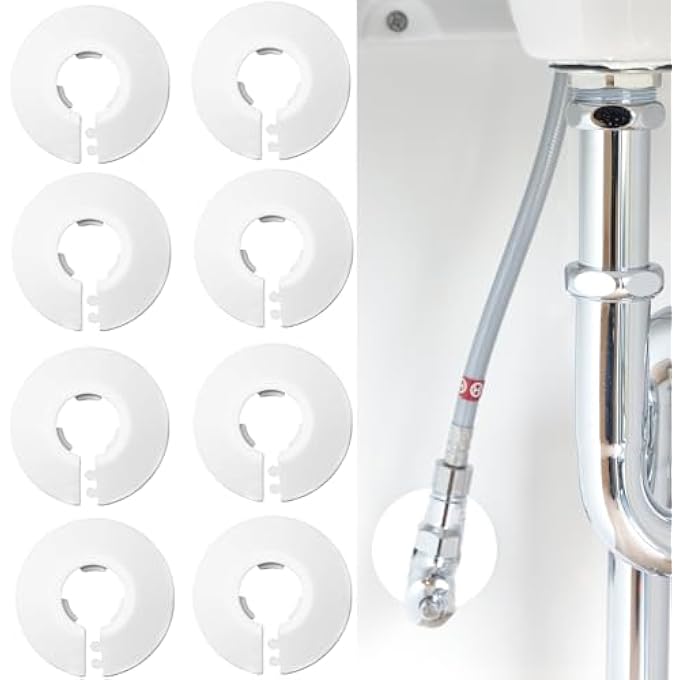 8 PCS PLASTIC RADIATOR PIPE COVERS WHITE PIPE COLLARS, PIPE DECORATION COVER, WATER PIPE COVERS FIT RADIATOR PIPE COLLARS FOR 15 MM DIAMETER PIPE - Image 2