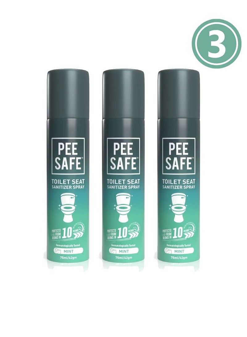 بيساف بي سيف معقم بخاخ فوري لكرسي الحمام، يقتل 99.9٪ من الجراثيم خلال 10 ثواني، يحمي من الامراض المعدية، تم اختباره من قبل أطباء الجلد، حجم مناسب للطائرة والسفر، نعناع – 75مل  (3 عبوات) - Image 1