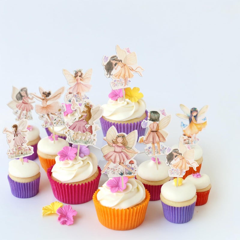 Ephlyn 36Pcs Fairy Cupcake Toppers Wing Angel Flower Fairy Birthday Cupcake Picks Ballet Dancer Cake Decorations for Baby Shower Birthday Wedding Fairy Party Decorations Supplies - Image 4