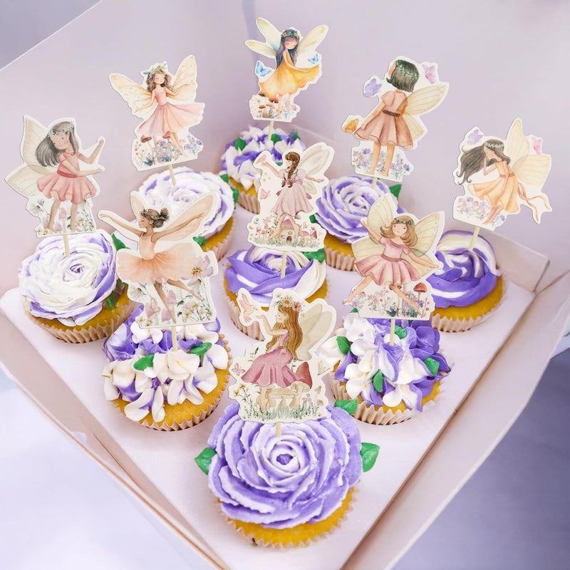 Ephlyn 36Pcs Fairy Cupcake Toppers Wing Angel Flower Fairy Birthday Cupcake Picks Ballet Dancer Cake Decorations for Baby Shower Birthday Wedding Fairy Party Decorations Supplies - Image 5