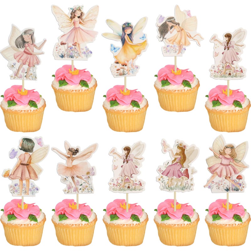 Ephlyn 36Pcs Fairy Cupcake Toppers Wing Angel Flower Fairy Birthday Cupcake Picks Ballet Dancer Cake Decorations for Baby Shower Birthday Wedding Fairy Party Decorations Supplies - Image 1