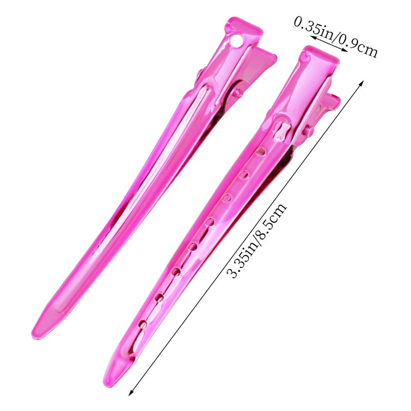 Bantoye 24 Packs Duck Bill Clips, Bantoye 3.35 Inches Rustproof Metal Alligator Curl Clips with Holes for Hair Styling, Hair Coloring, Bright Pink - Image 2