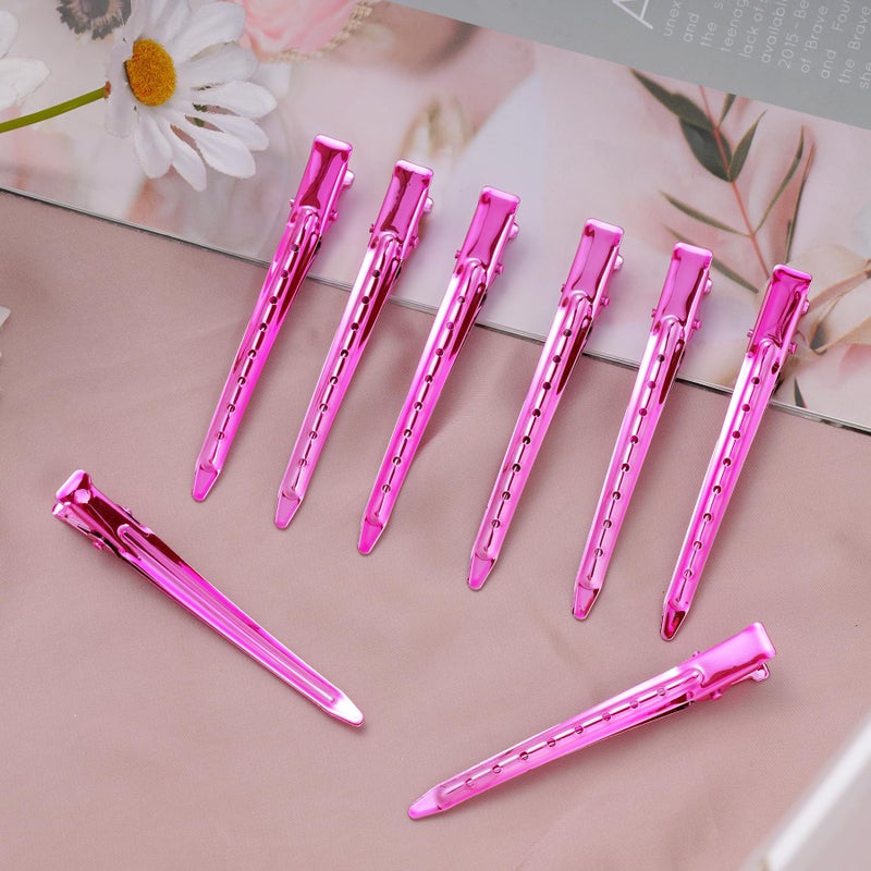 Bantoye 24 Packs Duck Bill Clips, Bantoye 3.35 Inches Rustproof Metal Alligator Curl Clips with Holes for Hair Styling, Hair Coloring, Bright Pink - Image 5