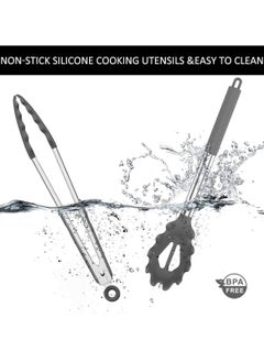 Lukadah 12 Pcs Silicone Cooking Utensils Kitchen Utensil Set - 446°F Heat Resistant,Wooden Handle, BPA Free Non-Scratch Non-Stick | Turner Tongs, Spatula, Spoon, Brush, Whisk, Wooden Handle Gray Kitchen Gadgets with Holder for Nonstick Cookware  - Image 4