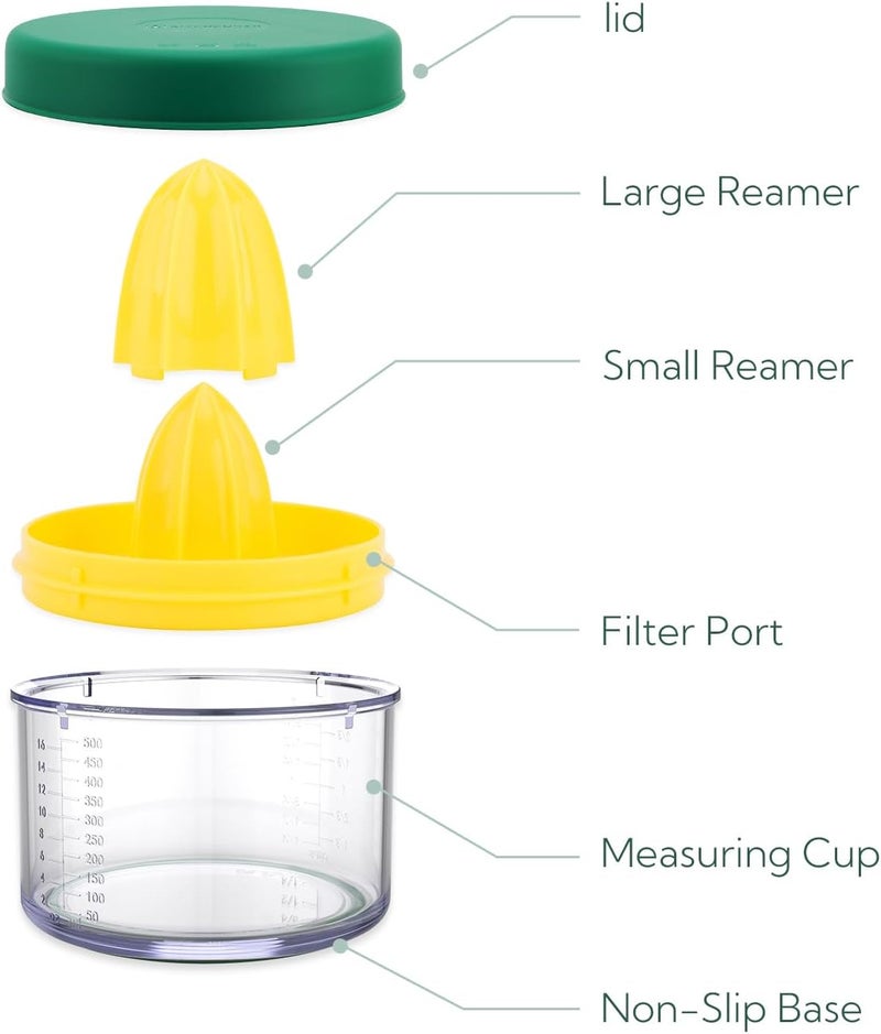 KITCHENDAO 2 in 1 Lemon Orange Citrus Juicer with lid for Sanitary Storage, Manual Hand Squeezer with Built-in 16OZ Measuring Cup, Multi-function Manual Juicer with Reamers and Non-Slip Base, BPA Free - Image 5