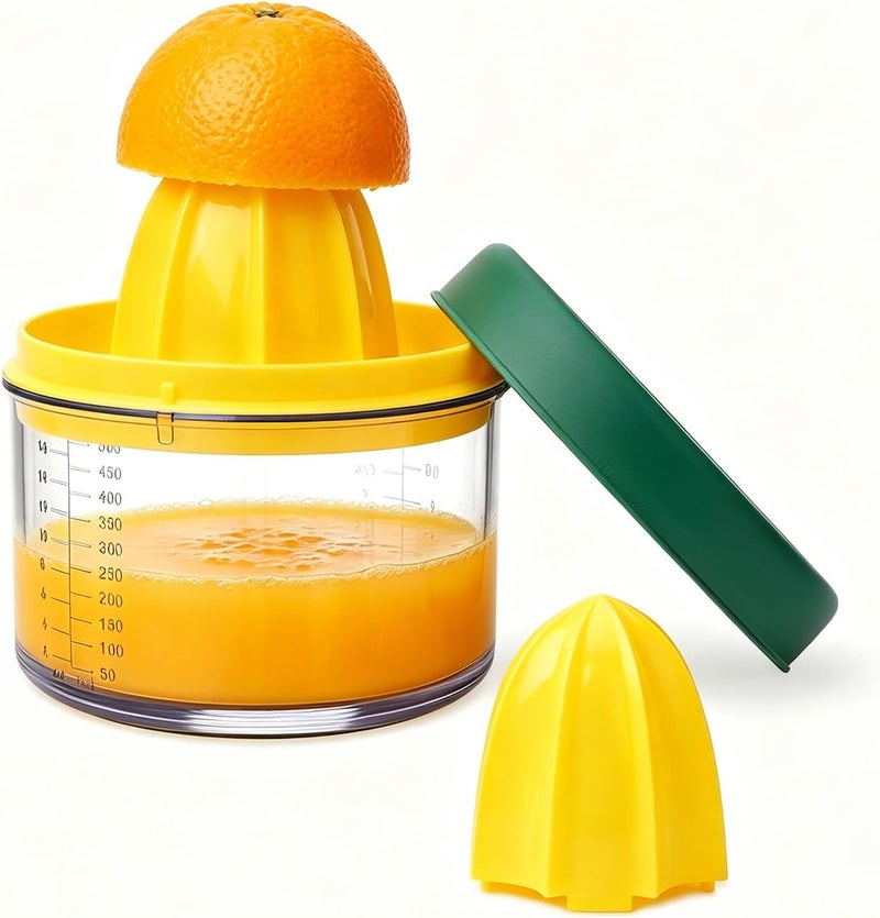 KITCHENDAO 2 in 1 Lemon Orange Citrus Juicer with lid for Sanitary Storage, Manual Hand Squeezer with Built-in 16OZ Measuring Cup, Multi-function Manual Juicer with Reamers and Non-Slip Base, BPA Free - Image 1