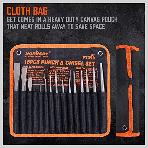 HORUSDY 16-Piece Punch and Chisel Set, Including Taper Punch, Cold Chisels, Pin Punch, Center Punch - Image 4