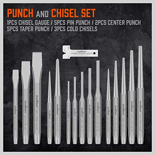 HORUSDY 16-Piece Punch and Chisel Set, Including Taper Punch, Cold Chisels, Pin Punch, Center Punch - Image 2