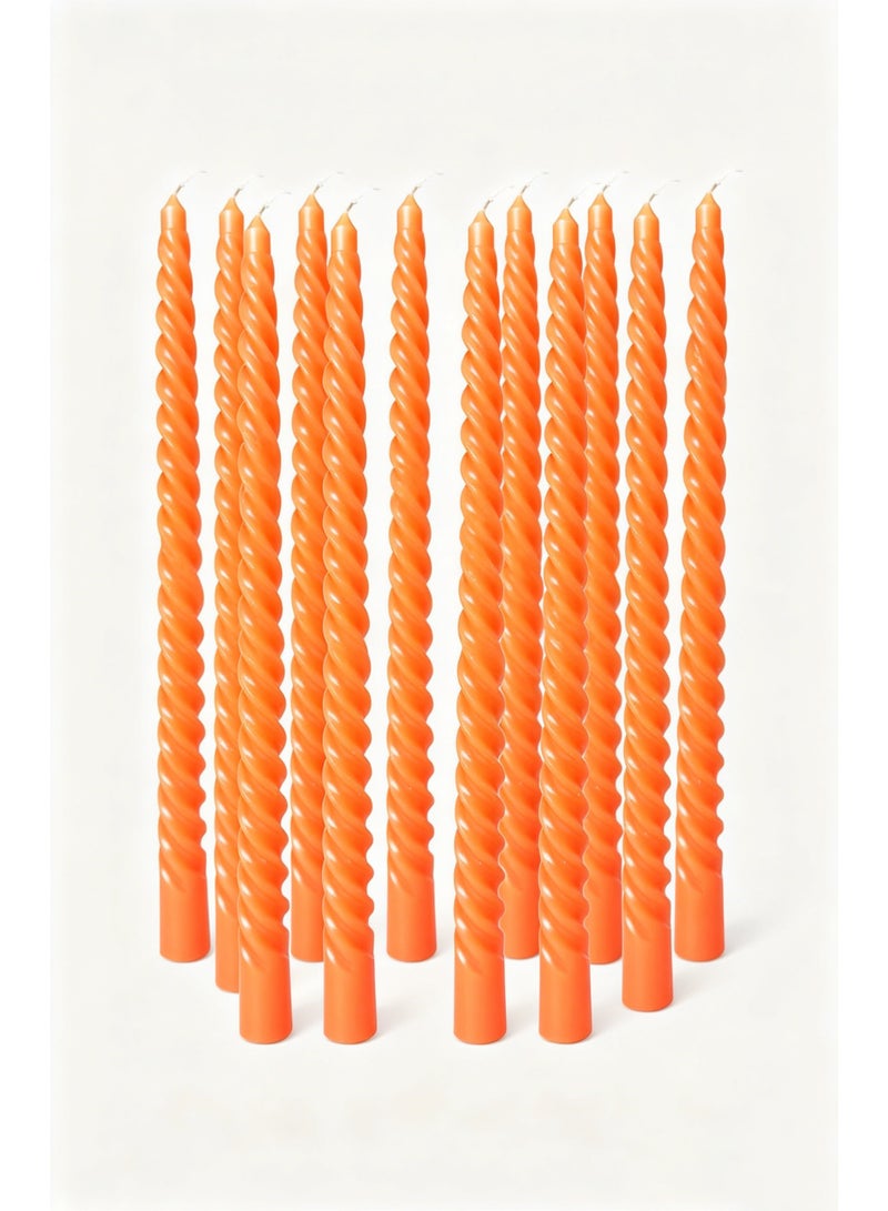 12 Pack Spiral Gradient Taper Candles Long Pole Unscented Candles, Smokeless & Dripless, Gift Boxed for Wedding, Table or Mantle Decor (Orange)