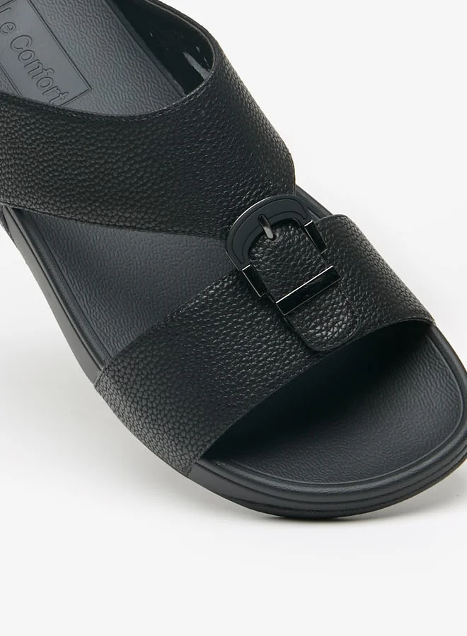 لو كونفورت Men's Textured Arabic Sandals with Buckle Detail