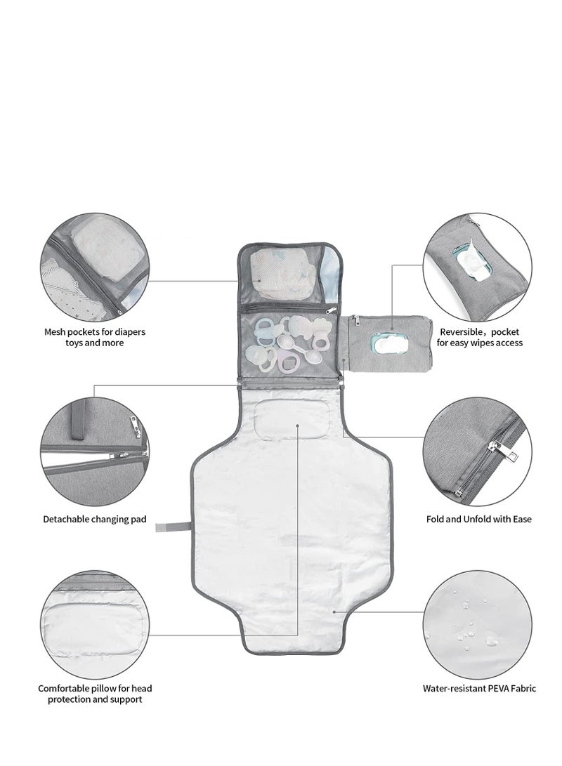 Excefore Baby Changing Pad Multifunctional Newborn Bag with Wipes Pocket Waterproof Portable Travel Infant Changing Diaper Mat Compact Diaper Changing Mat Kit for Mom Dad Baby Shower Gifts - Image 3