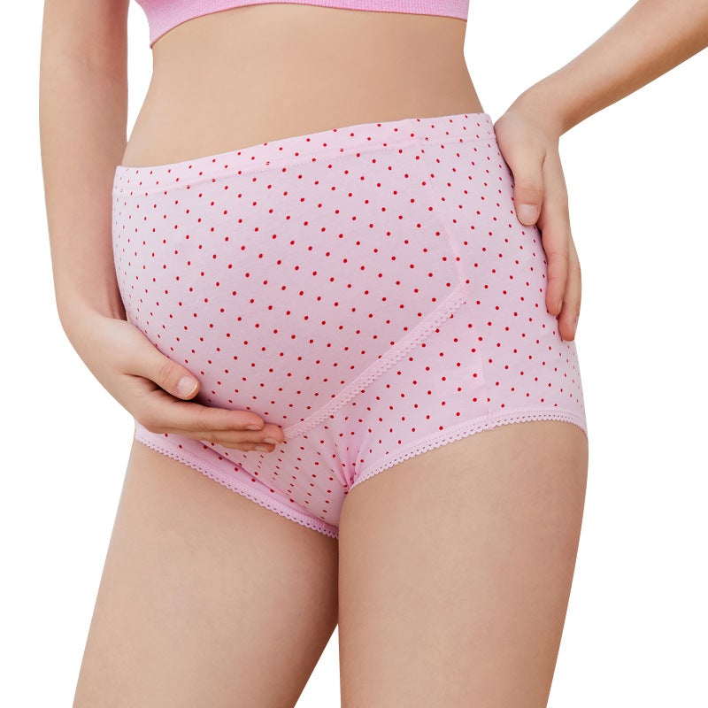 Pure Cotton High Waist Pregnant Womens Underwear Wave Dot Breathable and Comfortable Cotton Underwear Large Size Pregnant Womens Underwear for Late Pregnancy Skin color