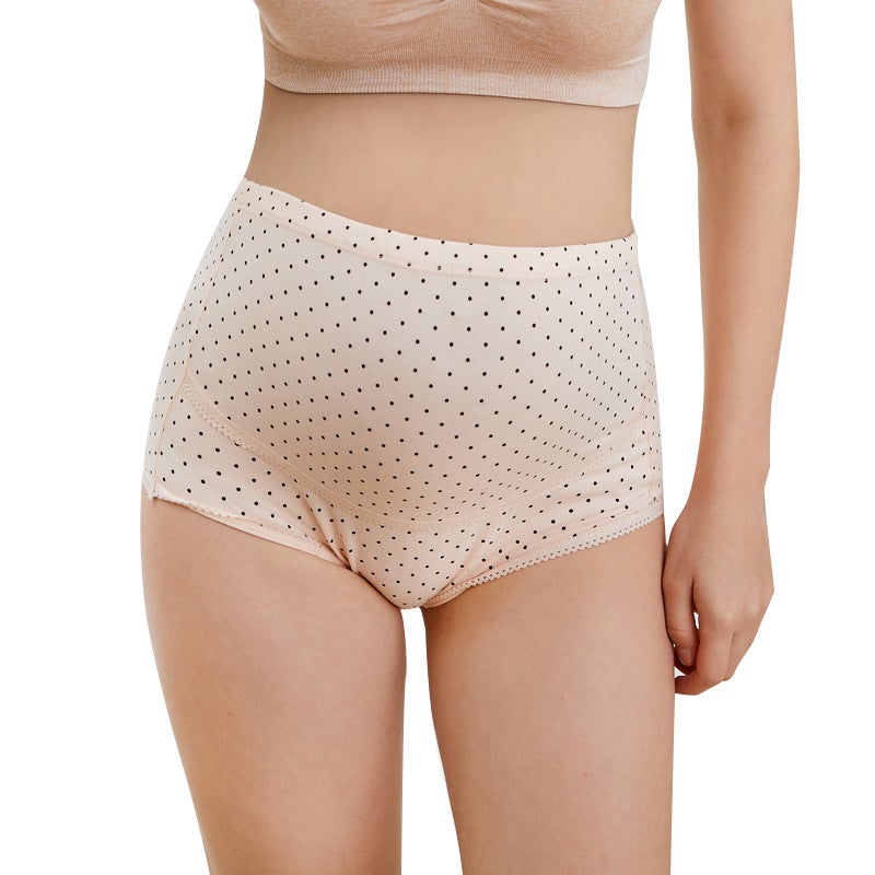 Pure Cotton High Waist Pregnant Womens Underwear Wave Dot Breathable and Comfortable Cotton Underwear Large Size Pregnant Womens Underwear for Late Pregnancy Skin color