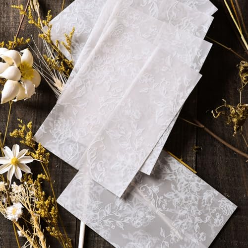 Puremigo 50 Pack Pre-Folded Vellum Jackets for 5x7 Invitations - White Flower - 115GSM Vellum Paper 5x7 Jackets - Wedding Invitations Wraps - Transparent Wedding - Image 3
