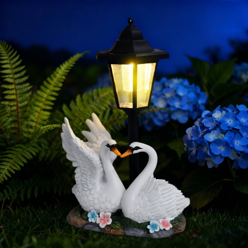 Garden Decor Swan Solar Light Resin Figurine for Garden Landscape Duck Family Statue Lamp - Image 1
