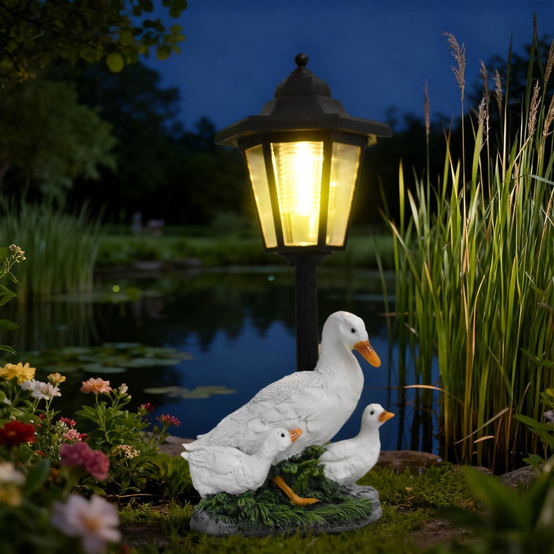 Garden Decor Swan Solar Light Resin Figurine for Garden Landscape Duck Family Statue Lamp - Image 3