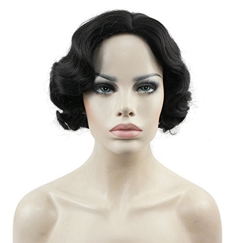Lydell Vintage Cosplay Party Wig Short Finger Wavy Flapper Hairpiece +Free Wig Cap (Natural Black) - Image 5