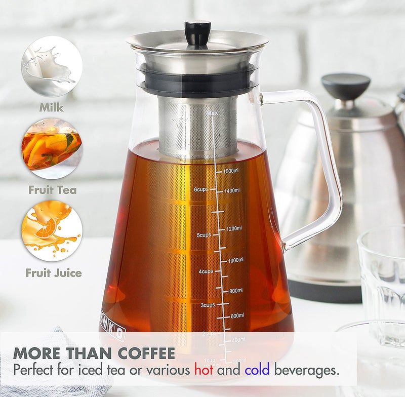 Aquach Airtight Cold Brew Coffee (Iced Tea) Maker 51oz/1.5L, BPA-Free, Durable Borosilicate Glass Pitcher and Stainless Steel Fine-Mesh Filter, Dishwasher Safe, Spill-proof, 6 Cups Capacity - Image 5