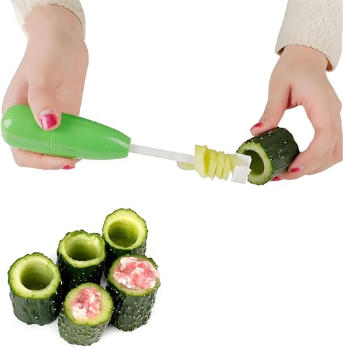 JANCAN Veggie Corkscrew,Hollow-Out Veggie Drill,4 Sizes Replaceable Head Vegetable Spiral Cutter Digging Tool Kitchen Gadget,Easy Remove The Seeds Of Your Veggies & Fruits - Image 1