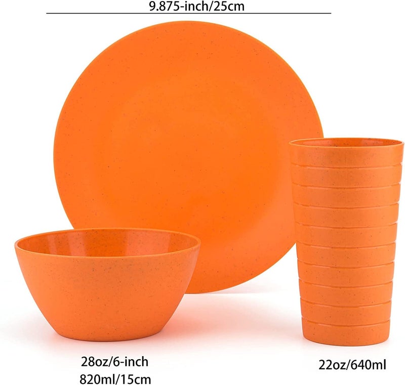 KX-WARE Wheat Straw Dinnerware Unbreakable Wheat Straw Tumblers, Bowls & Plates Dinnerware Set | Set of 18 in 6 Assorted Color | Dishwasher safe , BPA Free - Image 3