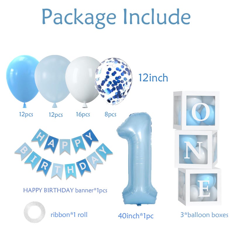 Yumiche First Birthday Decorations For Boy-40 Inch Blue 1 Number, Baby Blue White Balloons, Happy Birthday Balloons And One Balloon Boxes For Kids One Year Old Birthday Decorations - Image 4