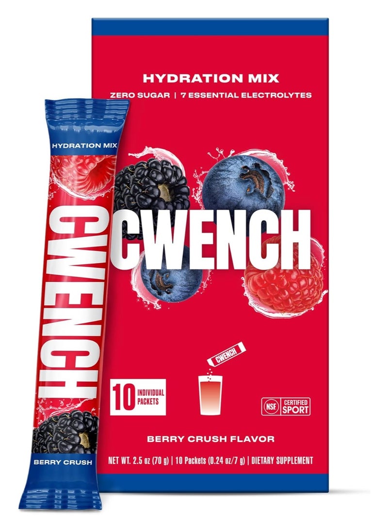 CWENCH HYDRATION - Electrolyte Mix + Bcaa - Berry Crush 10 Count Nsf Certified No Added Sugar No Artificial Sweeteners Premium Electrolytes 10 X 7 G Stick Box - Image 1