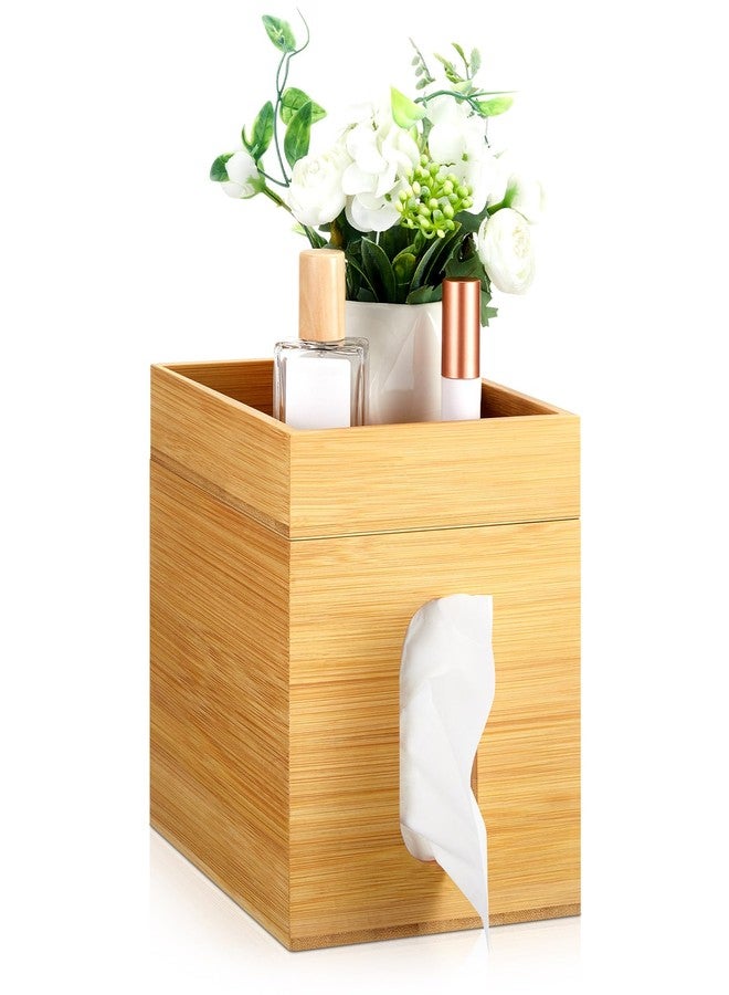 Skybooly Bamboo Tissue Box Cover with Storage Tray 6" x 6" x 7.4" Square Tissue Box Holder Decorative Cube Facial Tissue Holder for Bathroom Tissue Box Organizer for Office Toilet Bedroom Table - Image 1
