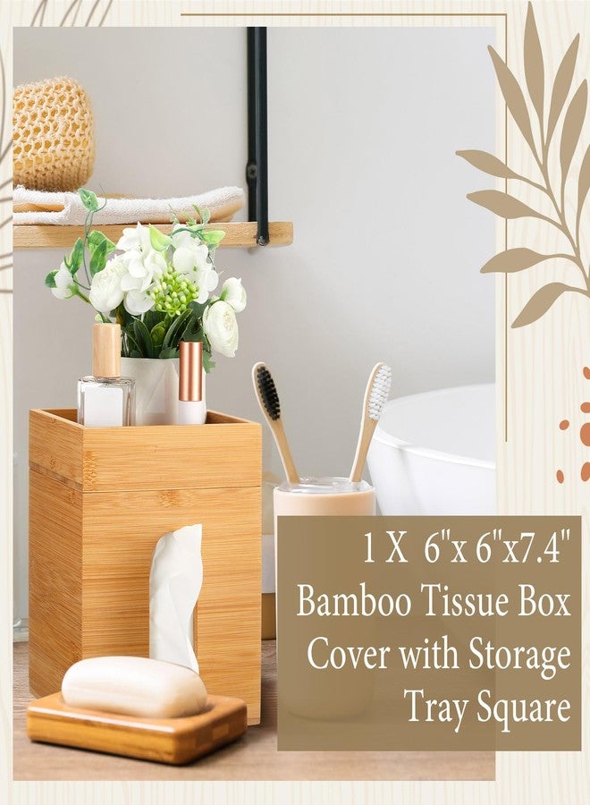 Skybooly Bamboo Tissue Box Cover with Storage Tray 6" x 6" x 7.4" Square Tissue Box Holder Decorative Cube Facial Tissue Holder for Bathroom Tissue Box Organizer for Office Toilet Bedroom Table - Image 3