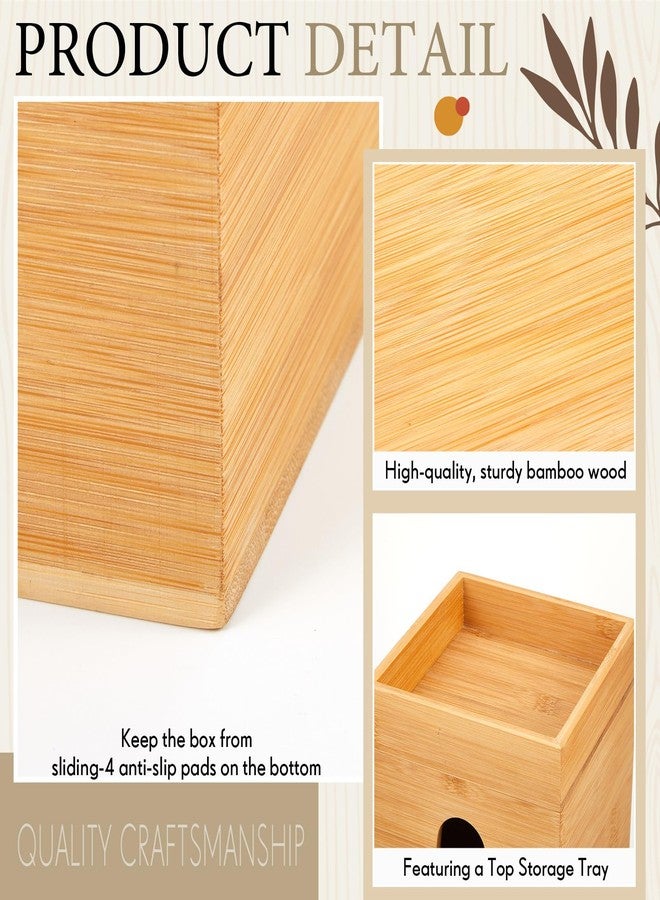Skybooly Bamboo Tissue Box Cover with Storage Tray 6" x 6" x 7.4" Square Tissue Box Holder Decorative Cube Facial Tissue Holder for Bathroom Tissue Box Organizer for Office Toilet Bedroom Table - Image 4