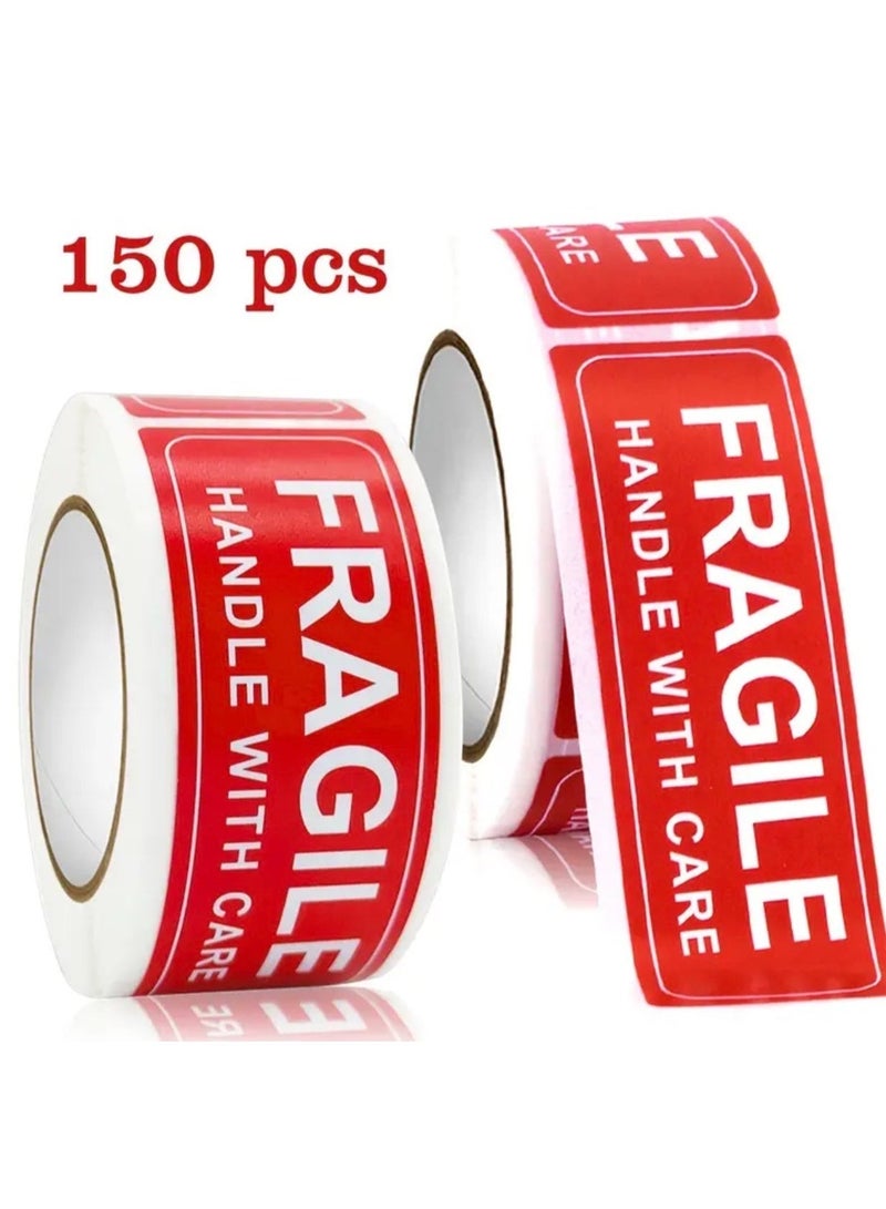 CleanWave - The Pure Effect 150-Count Fragile Warning Stickers Roll – Waterproof Rectangular “Handle with Care” Labels, Self-Adhesive PVC Packaging Stickers, Do Not Crush or Drop - Image 1